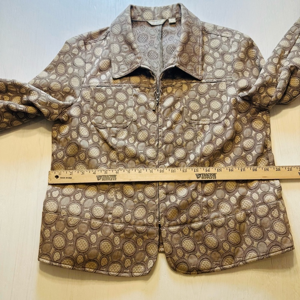 Erin by Erin London Jacket | Taupe Circle Print Textured Zip Front | Size PL - Picture 5 of 10